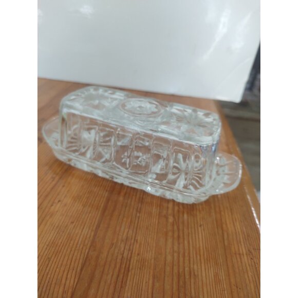 Vintage Anchor Hocking Covered Cut Glass Butter Dish Star Of David - Picture 9 of 11